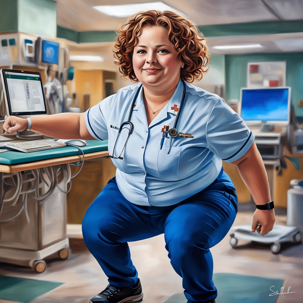 Sara sitting at nursing station.