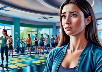 a woman looking nervous in the gym, she is called Sophia.