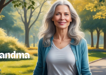 a woman with gray hair walking in the park