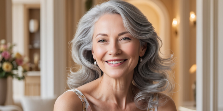 an young looking 60 year old woman smiling